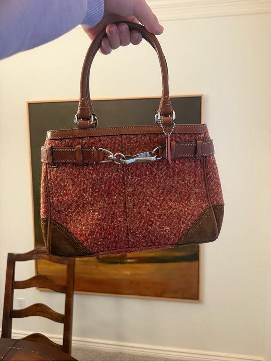 Coach Handbags - Coach Red Tweed and Brown Leather Top-Handle Satchel